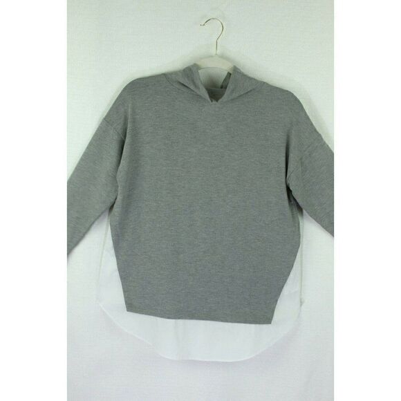 Loft Top 3/4 Sleeves Layered Mock Neck gray white Womens Small - Picture 5 of 7